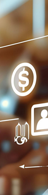 Image of hands typing with ecommerce symbols overlayed